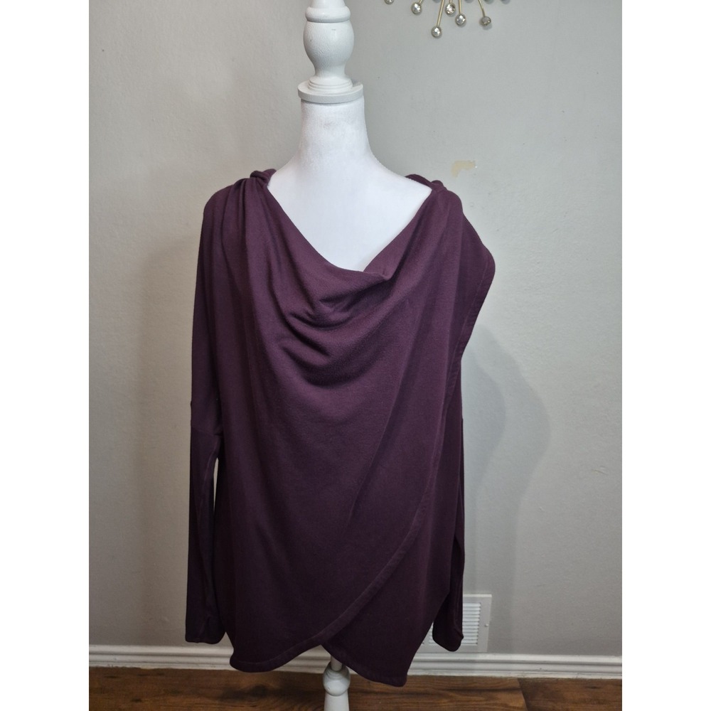 Athleta Purana Wrap Sweatshirt Large Purple Cowl Neck Hooded Pockets Athleisure